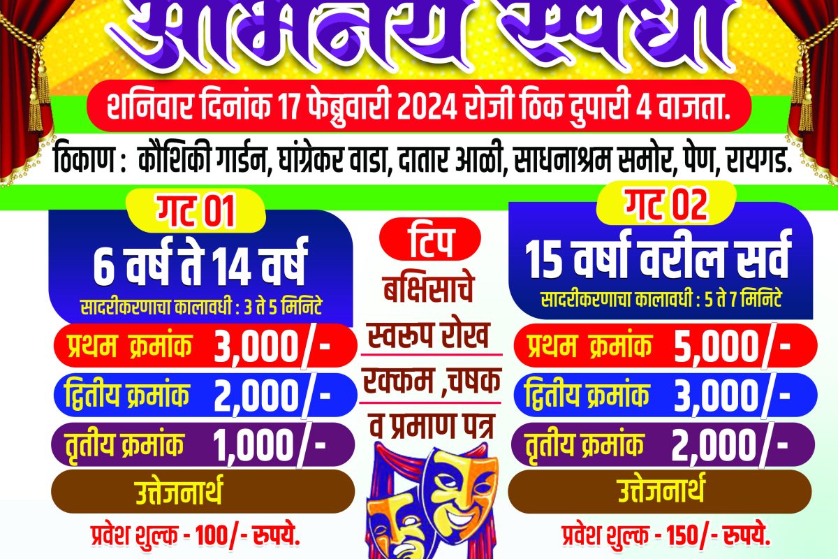 पेणमध्ये रंगणार कै.पांडुरंग विठ्ठल घांग्रेकर स्मृती चषक राज्यस्तरीय एकपात्री अभिनय स्पर्धा